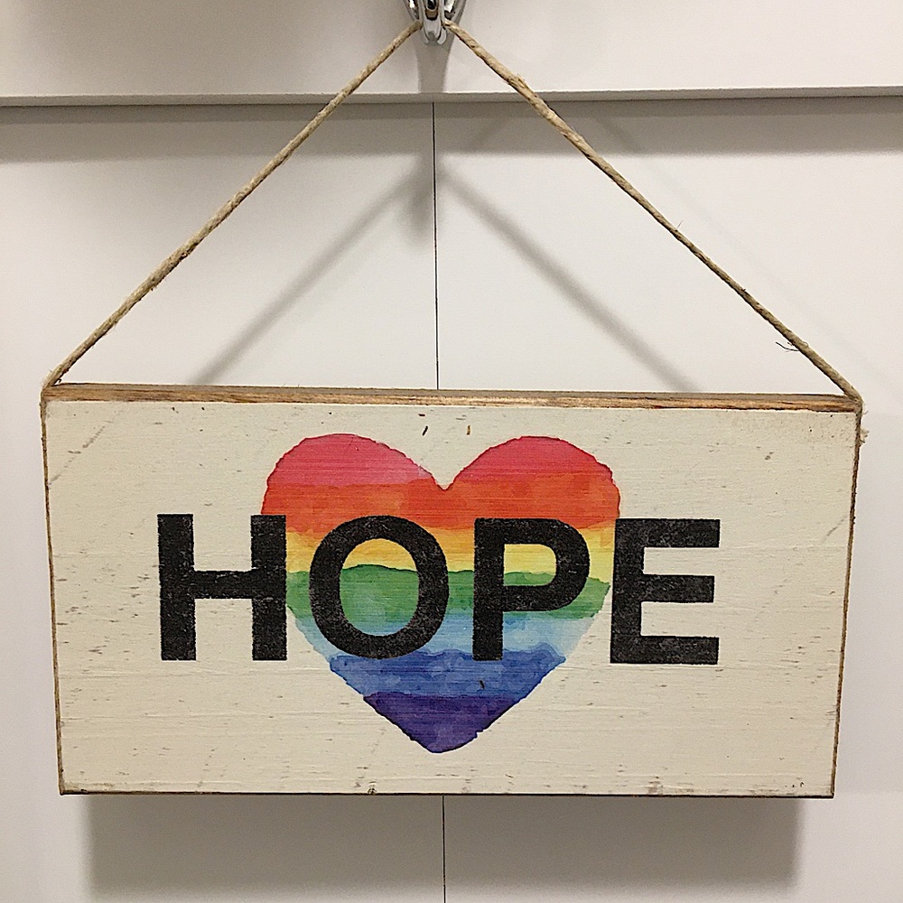 Rustic Marlin Rainbow Hope Wood Twine Wall Sign